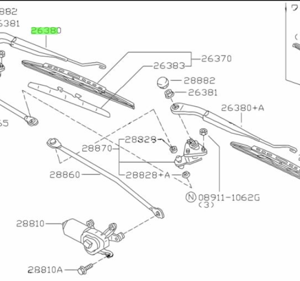 Nissan Front Wiper Arm RHS - Skyline R34 GT GTR