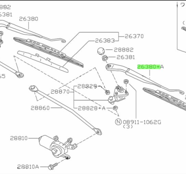 Nissan Front Wiper Arm LHS - Skyline R34 GT GTR