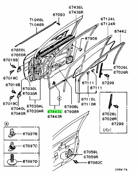 Mitsubishi Front Door Weather Strip Seal LHS - EVO 7 8 9 CT9A